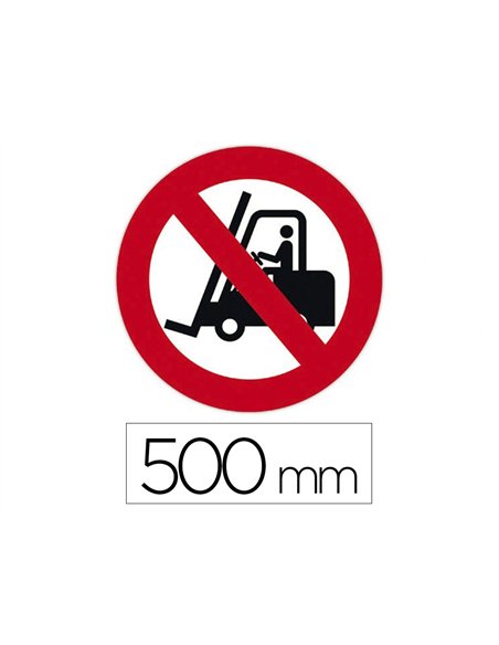 Sticker sol viso chariots elevateurs interdits pictogramme adhesif diametre 500mm conforme norme iso 7010.