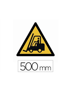 Sticker sol viso attention chariots elevateurs pictogramme adhesif antiderapant cote 500mm conforme norme iso 7010.