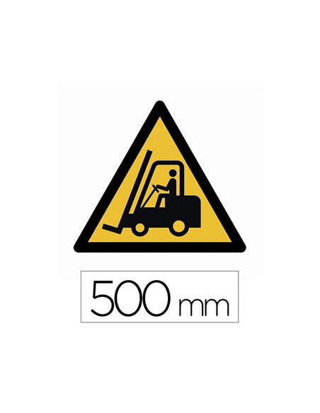 Sticker sol viso attention chariots elevateurs pictogramme adhesif antiderapant cote 500mm conforme norme iso 7010.
