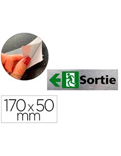 Plaque de porte sortie de secours gauche signaletique biz pictogramme aluminium brosse autocollant dos.