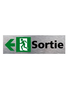 Plaque de porte sortie de secours gauche signaletique biz pictogramme aluminium brosse autocollant dos. 2