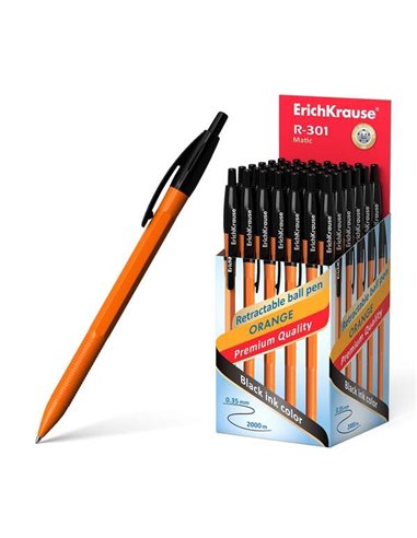 Stylo à bille automatique Erichkrause R-301 Orange Matic 07 - Corps hexagonal opaque - Grip - Pointe de 0,7 mm - Encre à séchage