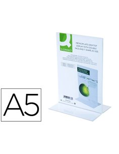 Porte-visuels q-connect 02 forme t 2 faces plexiglas format a5 cartes menu restaurants feuillets informatifs.