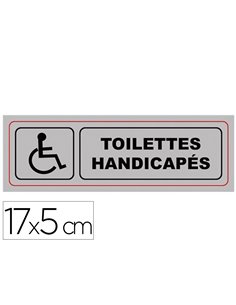Plaque signalisation viso aluminium auto-adhesive toilettes handicapes 17x5cm.