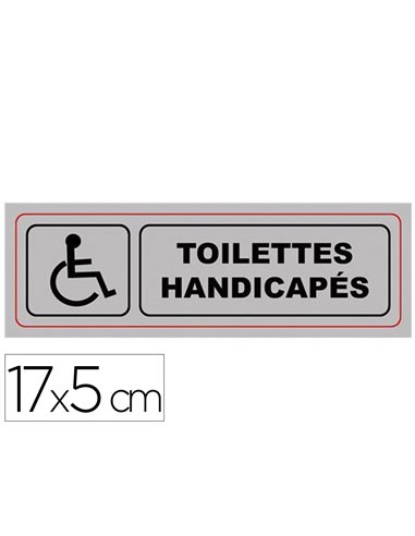 Plaque signalisation viso aluminium auto-adhesive toilettes handicapes 17x5cm.