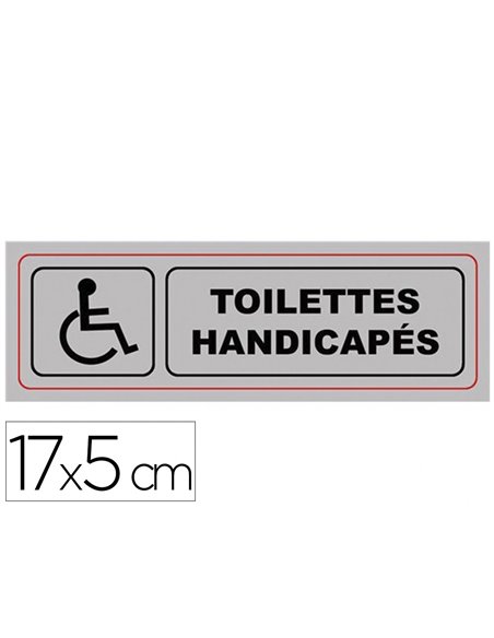 Plaque signalisation viso aluminium auto-adhesive toilettes handicapes 17x5cm.