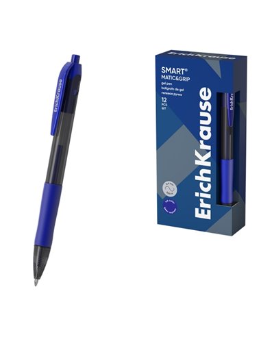 Stylo à bille rétractable Erichkrause Smart-Gel - Pointe 0,5 mm - Trait 0,4 mm - Corps rond translucide - Encre gel à séchage ra