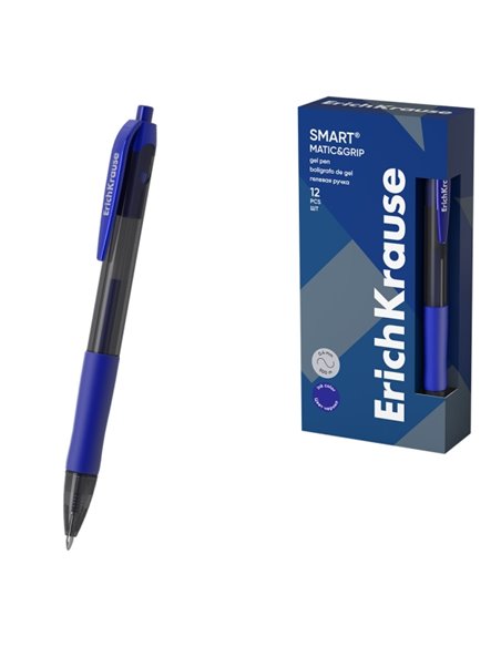 Stylo à bille rétractable Erichkrause Smart-Gel - Pointe 0,5 mm - Trait 0,4 mm - Corps rond translucide - Encre gel à séchage ra