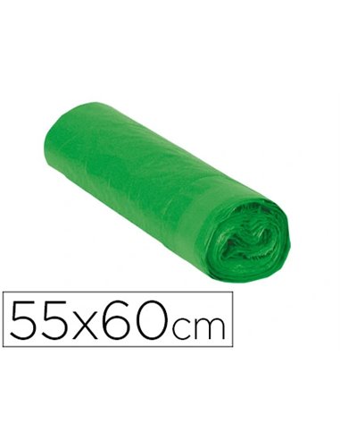 Sac poubelle domestique 55x60cm liens coulissants calibre 120 capacité 23l coloris vert rouleau 15 unités.