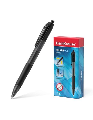 Stylo gel automatique Erichkrause Smart-Gel - Pointe standard - Corps rond translucide - Prise en main confortable - Encre gel à