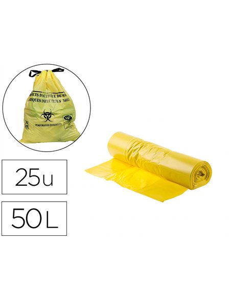 Sac plastiq jaune 24á rlx25 50 litres.