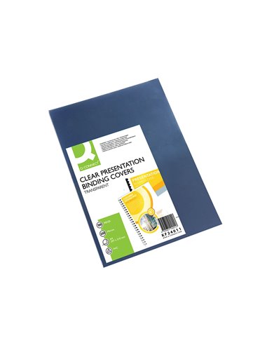 Plat couverture q-connect pvc 250 microns a4 relieurs spirales peignes anneaux incolore paquet 100 unités.