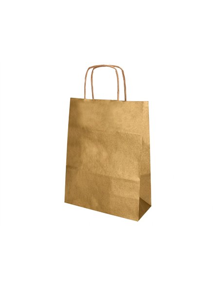 Sac papier q-connect kraft l anse torsadee 320x400x14mm coloris or.