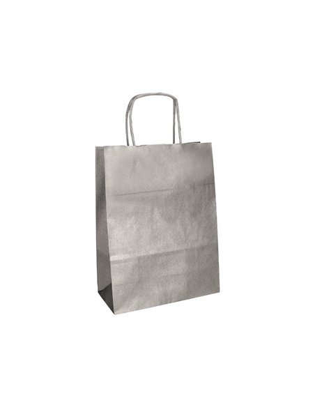 Sac papier q-connect kraft l anse torsadee 320x400x14mm coloris argent.