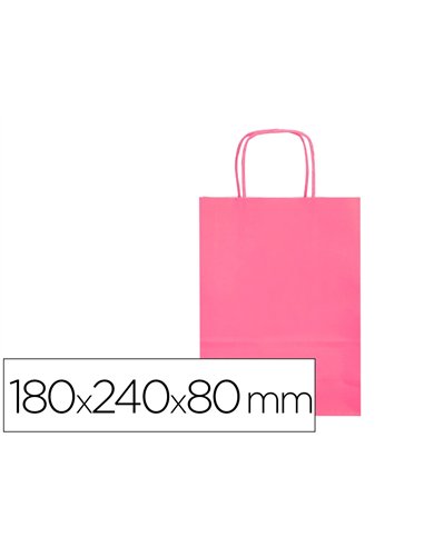 Sac papier q-connect cellulose xs anse torsadee 180x240x80mm coloris rose.