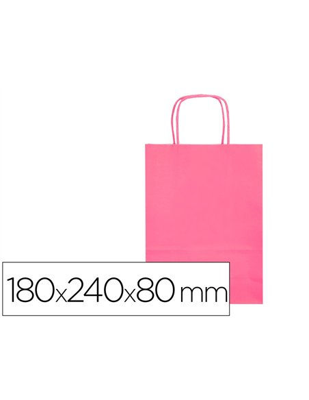Sac papier q-connect cellulose xs anse torsadee 180x240x80mm coloris rose.