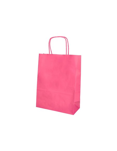 Sac papier q-connect cellulose xs anse torsadee 180x240x80mm coloris rose.