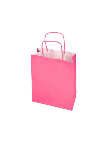 Sac papier q-connect cellulose xs anse torsadee 180x240x80mm coloris rose.