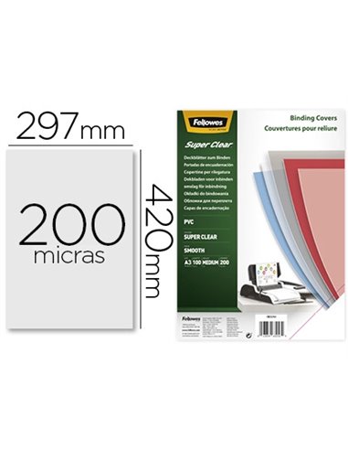 Plat couverture fellowes pvc 20/100e format a3 incolore boîte 100 unités.