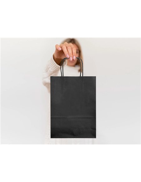 Sac papier q-connect cellulose xs anse torsadee 180x240x80mm coloris noir.