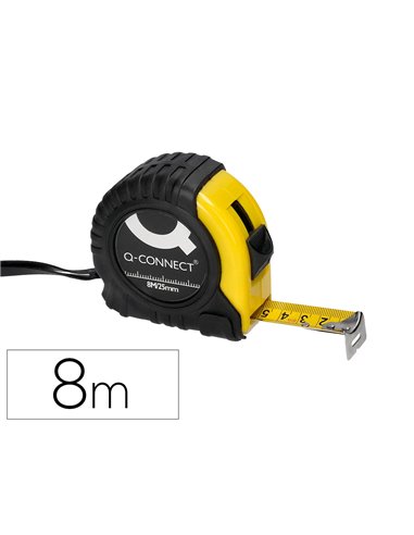 Metre enrouleur q-connect caoutchouc frein materiel antichoc largeur 25mm longueur 8m.