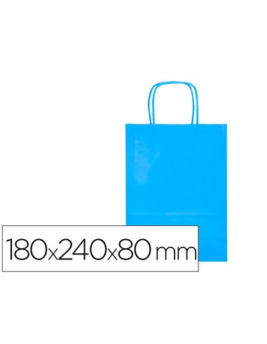 Sac papier q-connect cellulose xs anse torsadee 180x240x80mm coloris bleu ciel.