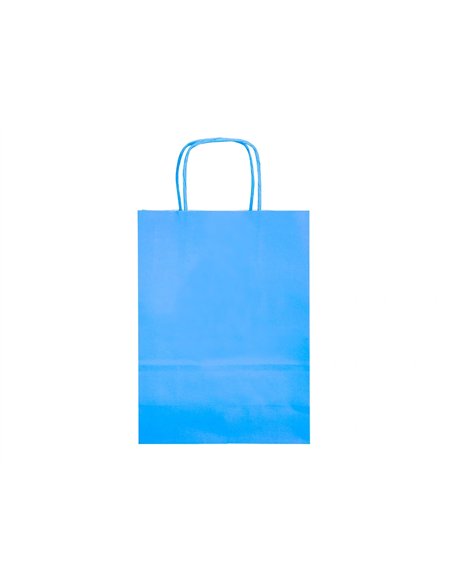 Sac papier q-connect cellulose xs anse torsadee 180x240x80mm coloris bleu ciel.