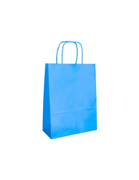 Sac papier q-connect cellulose xs anse torsadee 180x240x80mm coloris bleu ciel.
