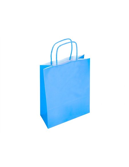 Sac papier q-connect cellulose xs anse torsadee 180x240x80mm coloris bleu ciel.