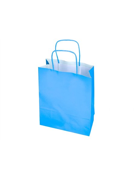 Sac papier q-connect cellulose xs anse torsadee 180x240x80mm coloris bleu ciel.