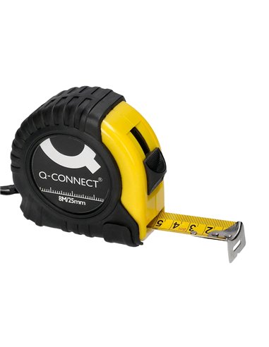Metre enrouleur q-connect caoutchouc frein materiel antichoc largeur 25mm longueur 8m.