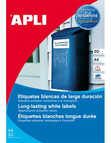 Pack de 960 étiquettes blanches résistantes aux intempéries Apli - Format 45,7 x 21,2 mm - 20 feuilles x 48 étiquettes