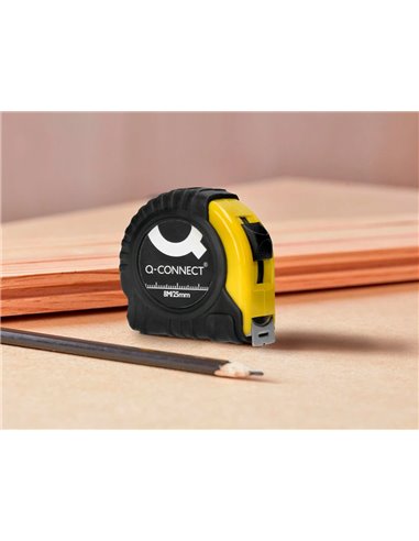Metre enrouleur q-connect caoutchouc frein materiel antichoc largeur 25mm longueur 8m.