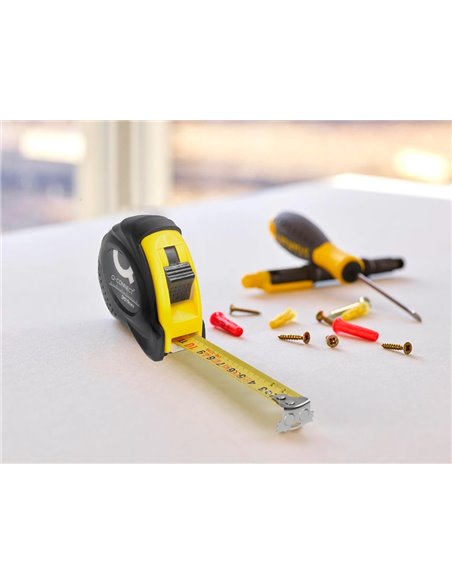 Metre enrouleur q-connect caoutchouc frein materiel antichoc largeur 25mm longueur 8m.