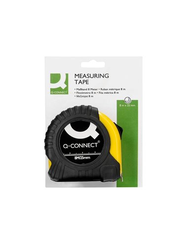 Metre enrouleur q-connect caoutchouc frein materiel antichoc largeur 25mm longueur 8m.