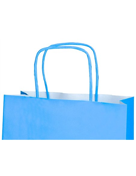 Sac papier q-connect cellulose xs anse torsadee 180x240x80mm coloris bleu ciel.
