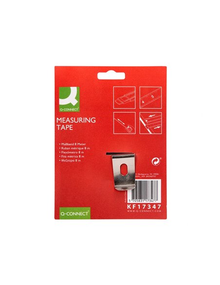 Metre enrouleur q-connect caoutchouc frein materiel antichoc largeur 25mm longueur 8m.