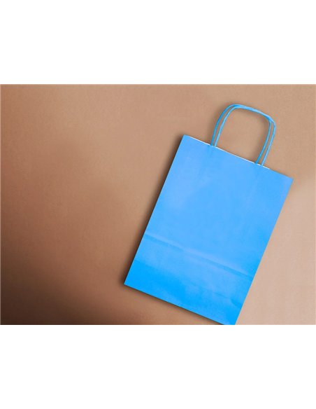 Sac papier q-connect cellulose xs anse torsadee 180x240x80mm coloris bleu ciel.