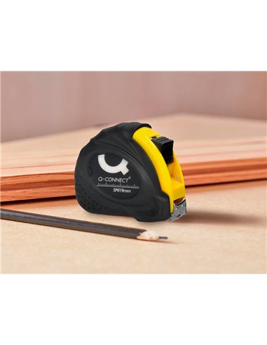 Mètre enrouleur q-connect caoutchouc frein matériel antichoc largeur 19mm longueur 5m.