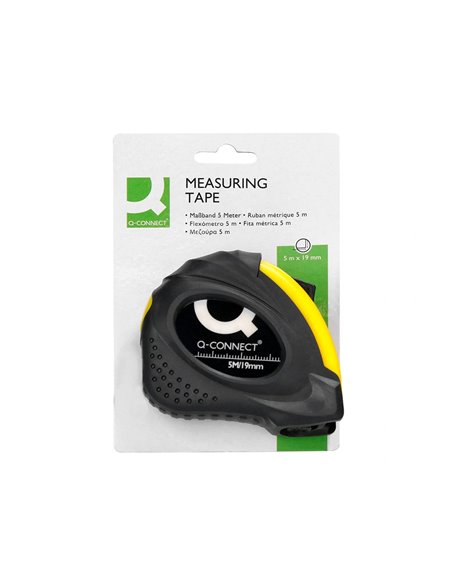 Mètre enrouleur q-connect caoutchouc frein matériel antichoc largeur 19mm longueur 5m.