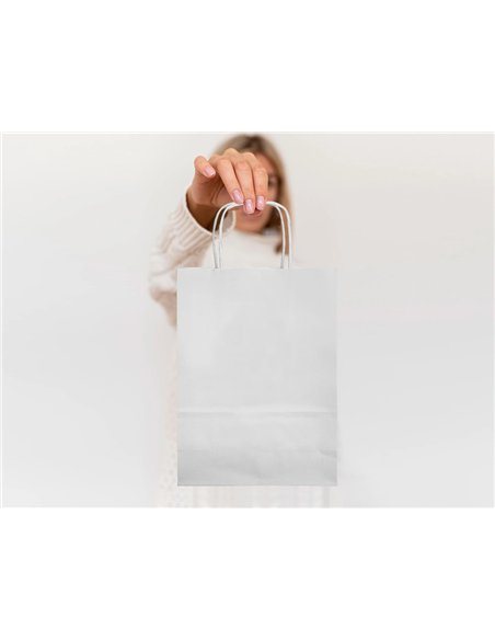Sac papier q-connect cellulose m anse torsadee 270x370x12mm coloris blanc.