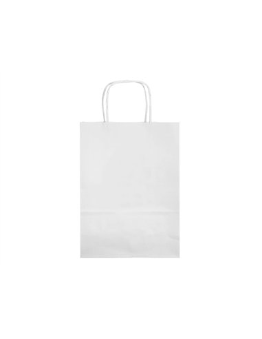 Sac papier q-connect cellulose l anse torsadee 320x400x14mm coloris blanc.