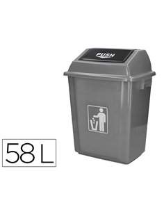 Poubelle q-connect plastique couvercle basculant ouverture facile 2 poignées 58l 470x330x760mm coloris gris.