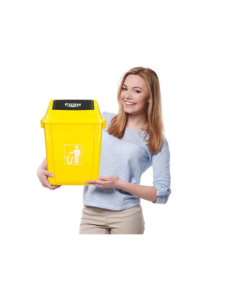 Poubelle q-connect plastique couvercle basculant ouverture facile 2 poignees 20l 340x240x450mm coloris jaune.