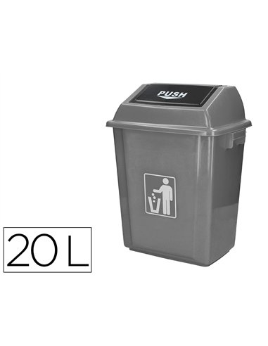Poubelle q-connect plastique couvercle basculant ouverture facile 2 poignées 20l 340x240x450mm coloris gris.