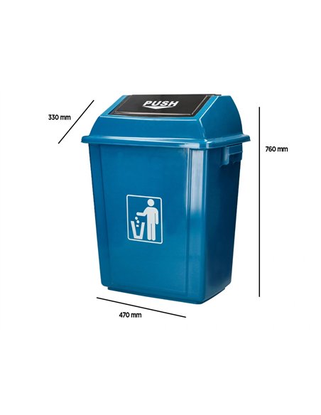 Poubelle q-connect plastique couvercle basculant 58l 470x330x760mm coloris bleu.