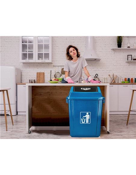 Poubelle q-connect plastique couvercle basculant 58l 470x330x760mm coloris bleu.