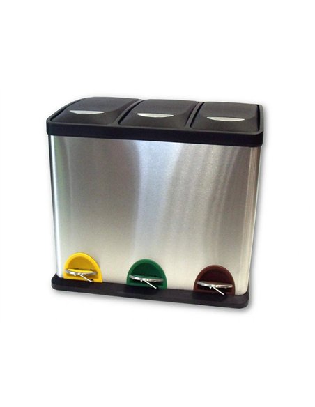 Poubelle q-connect métallique pédale couvercle plastique 45l 3 compartiments 15l.