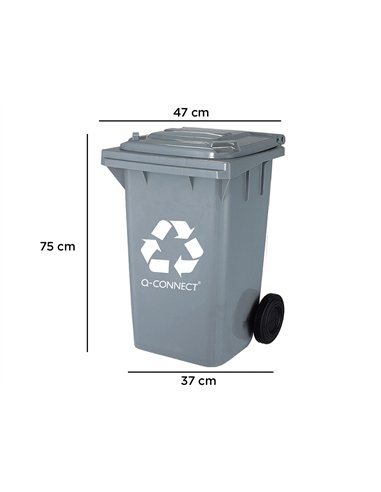 Poubelle q-connect conteneur plastique couvercle 100l 470x750x370mm déchets organiques coloris gris.