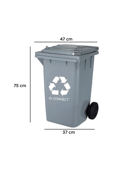 Poubelle q-connect conteneur plastique couvercle 100l 470x750x370mm déchets organiques coloris gris.